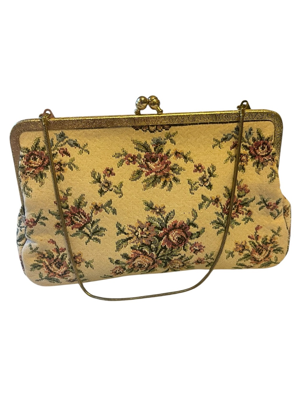 1950’s Lord & Taylor West Germany Floral Tapestry Kiss-Lock Clutch Purse